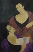 Sally Colman - Oil on Canvas of two Japanese figures. Signed and dated verso. H.123 W.77cm