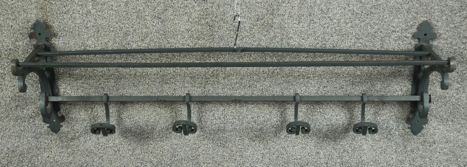 A pair of wrought metal hanging coat racks with sliding hooks. L.100cm - Image 2 of 5