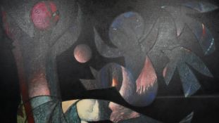 Khouzayma Alwani (b.1935), oil on canvas, abstract figural study, signed and dated 08. H.90 W.120cm