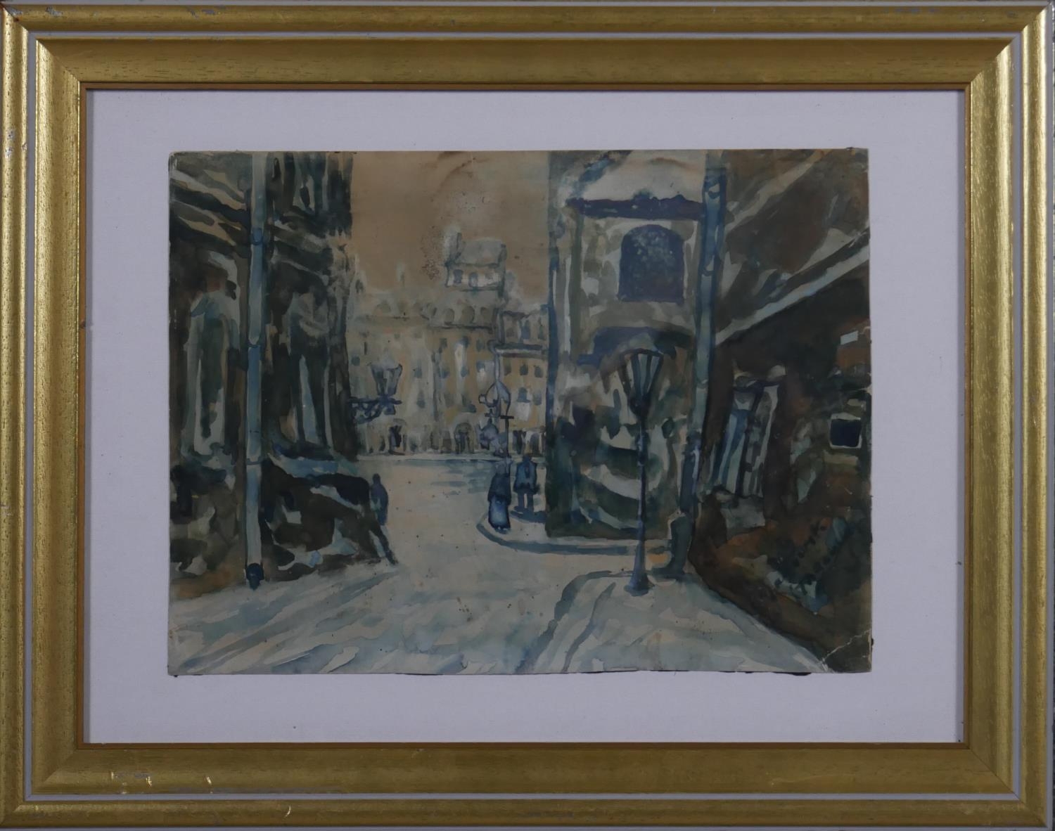 A framed and glazed watercolour, Impressionist street scene along with a 19th century watercolour, - Image 5 of 8