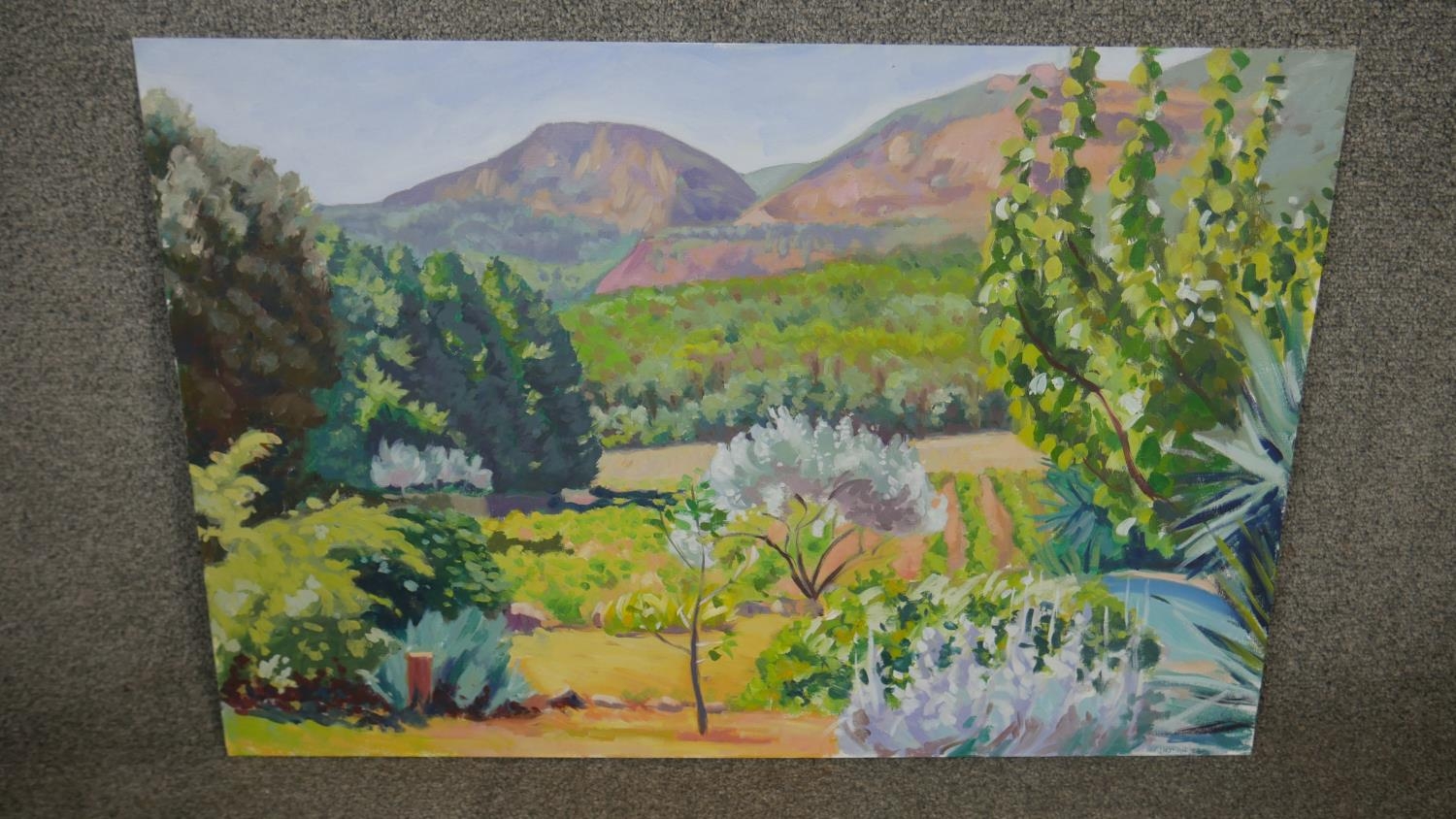 Michael Wilson- Three unframed oils on board of landscapes. Signed verso by artist. H.56 W.71cm - Image 6 of 7