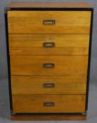 A vintage teak pedestal chest of five drawers on plinth base. H.114 W.77 D.46cm