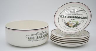 A set of six French faience ceramic cheese plates by Gien. Each plate with a different cheese