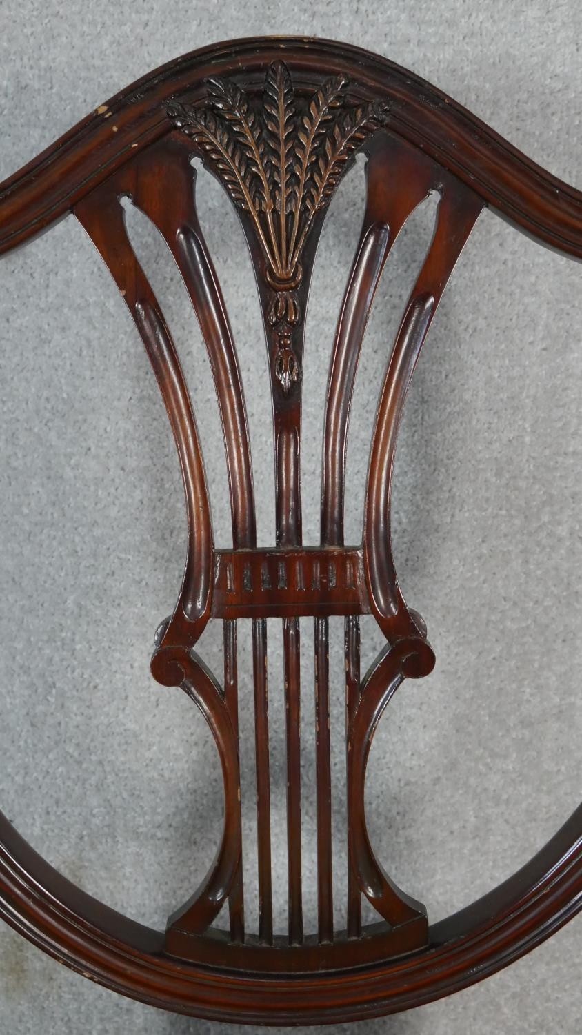 A set of eight mahogany Hepplewhite style dining chairs with pierced wheatsheaf backs above drop - Image 3 of 4