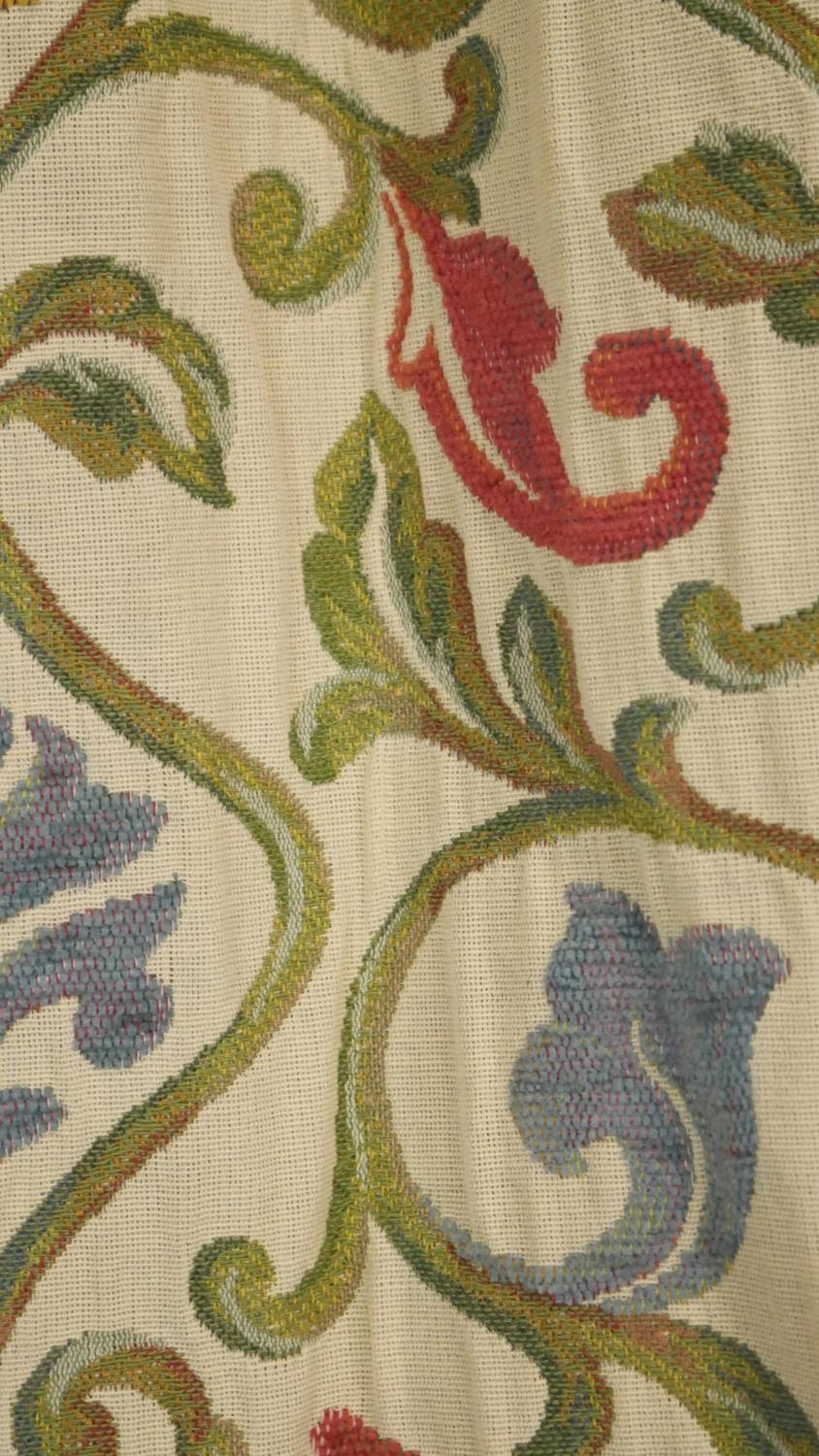 A fair of lined embroidered stylised floral and foliate tapestry design curtains on a cream - Image 3 of 5