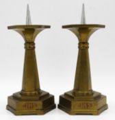 A pair of brass ecclesiastic style pricket candlesticks. H.30cm