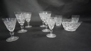 A collection of eight cut crystal glasses and a cut crystal bowl. Including two sherry glasses and a
