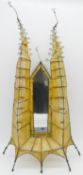 A vintage tissue paper and wire Gothic style two spire dressing mirror, with wire motifs. H.70cm