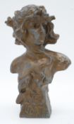 A C.1900 Art Nouveau style painted metal bust marked Cleopatre to the base. H.28cm