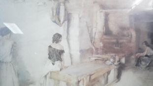 After William Russell Flint - A framed and glazed print, interior scene. H.48 W.64cm