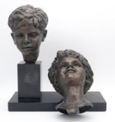 Lucy Lyons (1916-2001), Bronze group, busts of two children, signed. H.46cm