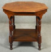 A late 19th century quarter veneered walnut occasional table with floral satinwood inlay. H.70 D.