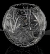 A heavy hand cut lead crystal ball vase. Decorated with a star design. H.13cm