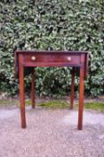 A Georgian mahogany drop flap table with frieze drawer on square chamfered supports. H.70 W.60 D.