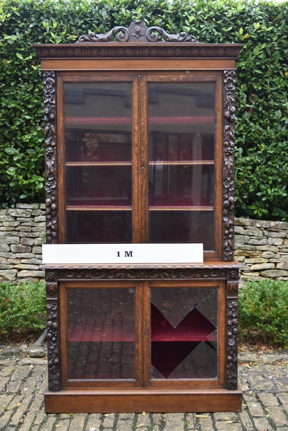 A mid 19th century oak two section library bookcase with glazed panel doors enclosing shelves - Image 15 of 15