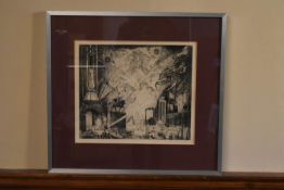 A framed and glazed limited edition etching, indistinctly signed and numbered. H.57 W.62cm