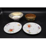 A Minton brocade pattern floral design fine china bowl along with a pair of Rosenthal floral