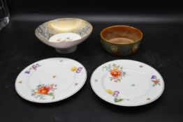 A Minton brocade pattern floral design fine china bowl along with a pair of Rosenthal floral