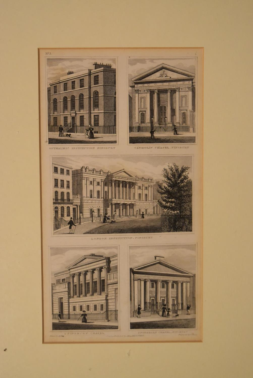 Three framed and glazed antique engravings. One of a map of Bromley, one of architectural drawings - Image 4 of 9