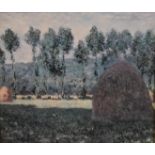 A gilt framed print of Monet's Haystack at Giverny. H.45 W.50cm
