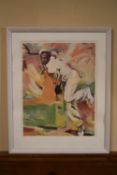 Of cricket interest, a framed and glazed limited edition print by David Skinner of Gary Sobers