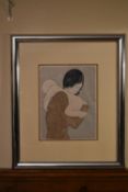 A large framed and glazed woodblock print in colour by artist Stephen White 'Lady Holding a Baby',
