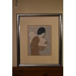 A large framed and glazed woodblock print in colour by artist Stephen White 'Lady Holding a Baby',