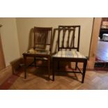 An Edwardian mahogany and satinwood inlaid side chair along with a Georgian mahogany side chair. H.