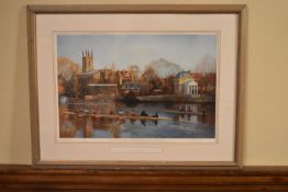 Of rowing interest, a limited edition print signed Timothy Easton. H.58 W.76cm