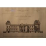 A 19th century framed and glazed architectural print of an elevation drawing of the Palais de