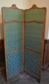 A French style carved walnut screen with twin damask panels. H.146xW.93cm