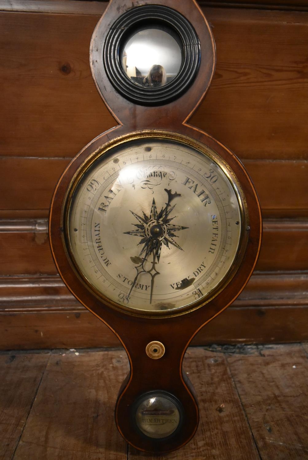 A 19th century mahogany cased mercury wheel barometer with silvered dial and satinwood inlay. H.98 - Image 3 of 7