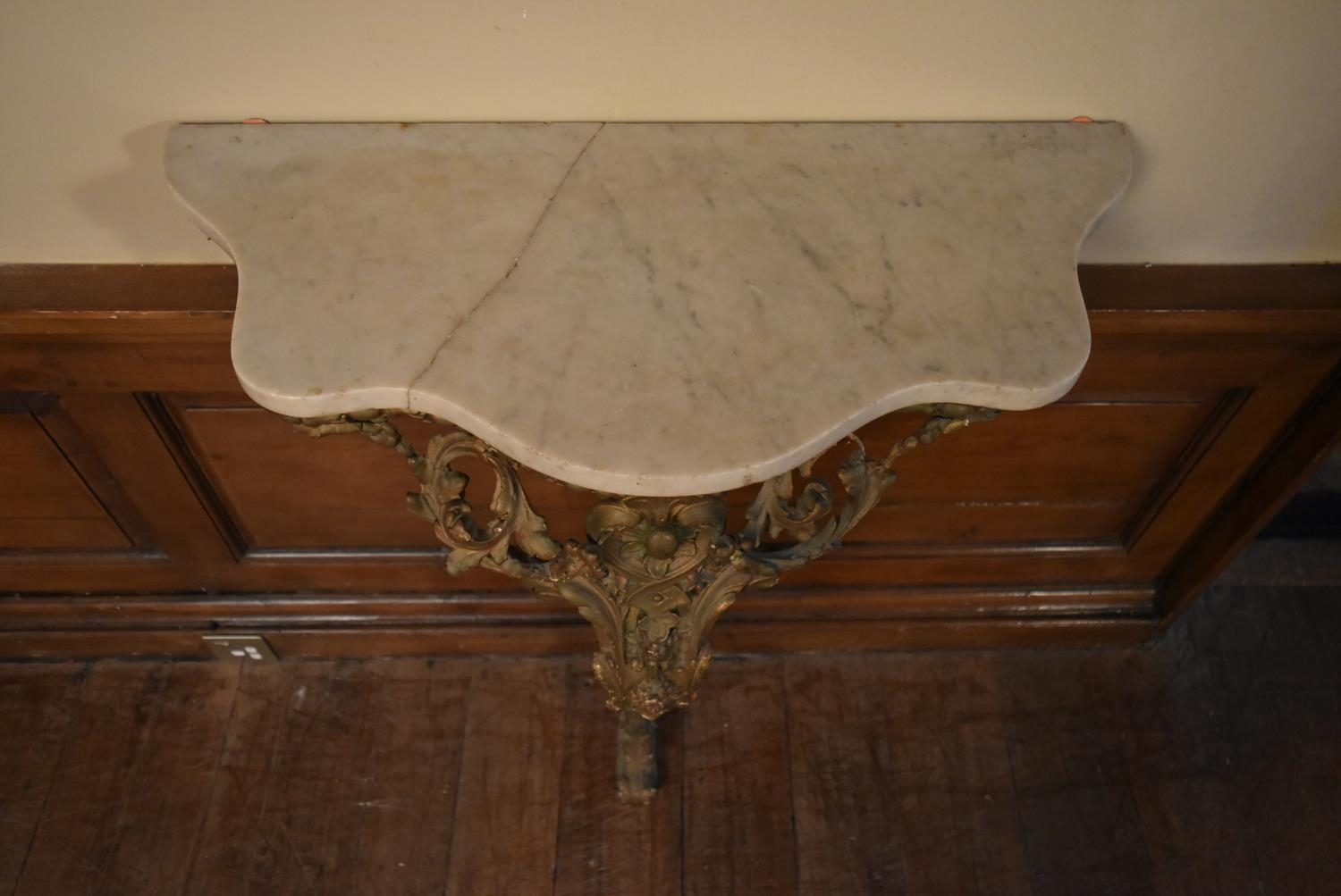 A 19th century giltwood console table with serpentine marble top and scrolling foliate gesso - Image 7 of 11