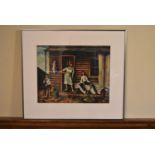 A large framed and glazed Russel Drysdale print, 'Back Verandah'. 70x62cm