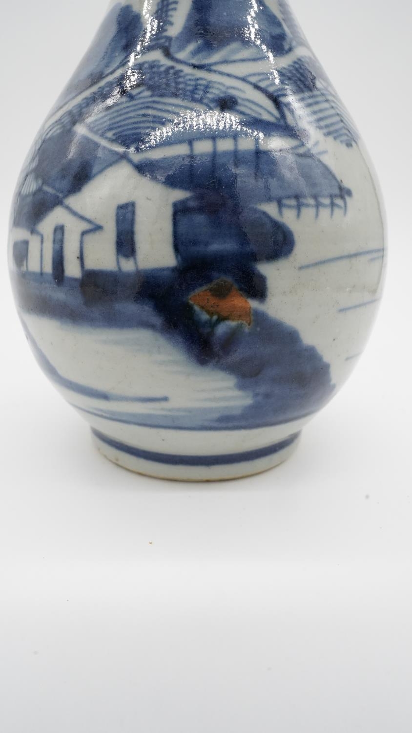 An 18th century Chinese Garlic-neck blue and white bottle hand painted vase (restored) along with - Image 8 of 10