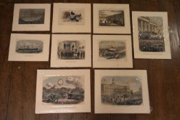 A set of nine antique hand coloured engravings of military scenes. H.35 W.45cm (9)