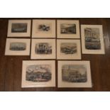 A set of nine antique hand coloured engravings of military scenes. H.35 W.45cm (9)