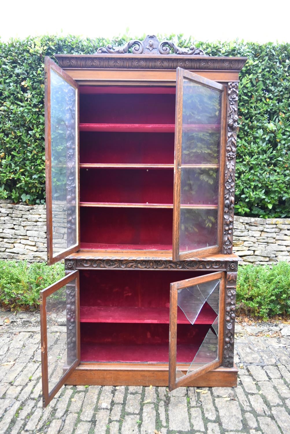 A mid 19th century oak two section library bookcase with glazed panel doors enclosing shelves - Image 8 of 15