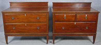 A pair of complementing early 20th century mahogany bedroom chests with ivory inset escutcheons