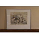 A framed and glazed signed lithograph titled De Drie Schelpen. Signed Aart Van Dobbenburgh. H.51 W.