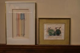 A framed and glazed artwork on paper titled Rope Trick, signed H. Strong along with a framed and