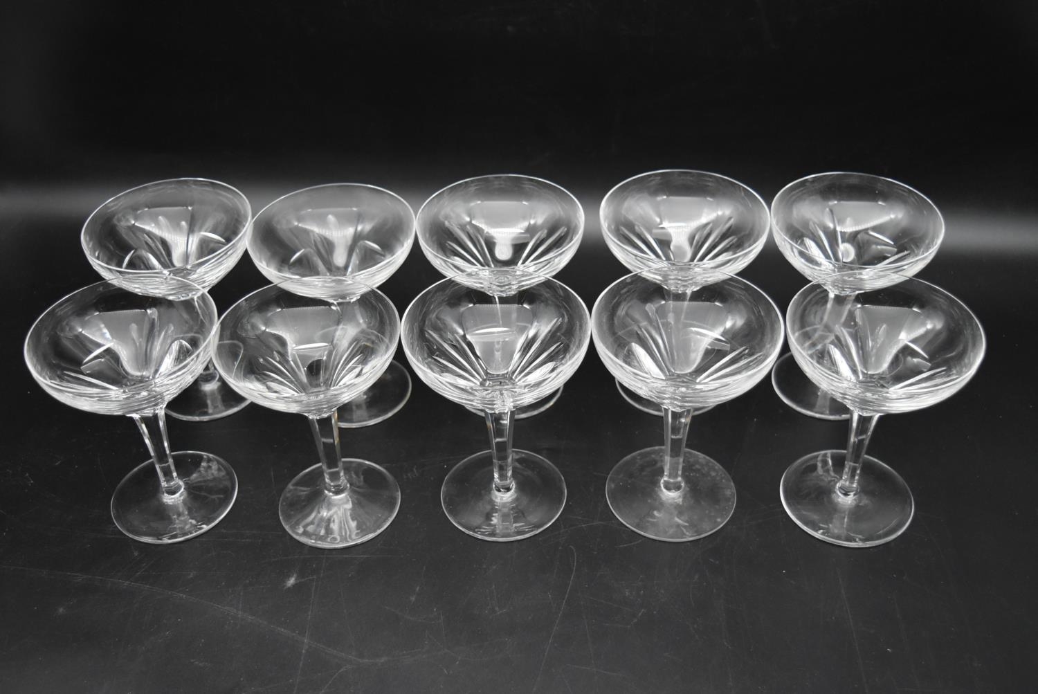 A set of ten crystal cut champagne coupes. H.14 Dia.10cm (10) - Image 2 of 7