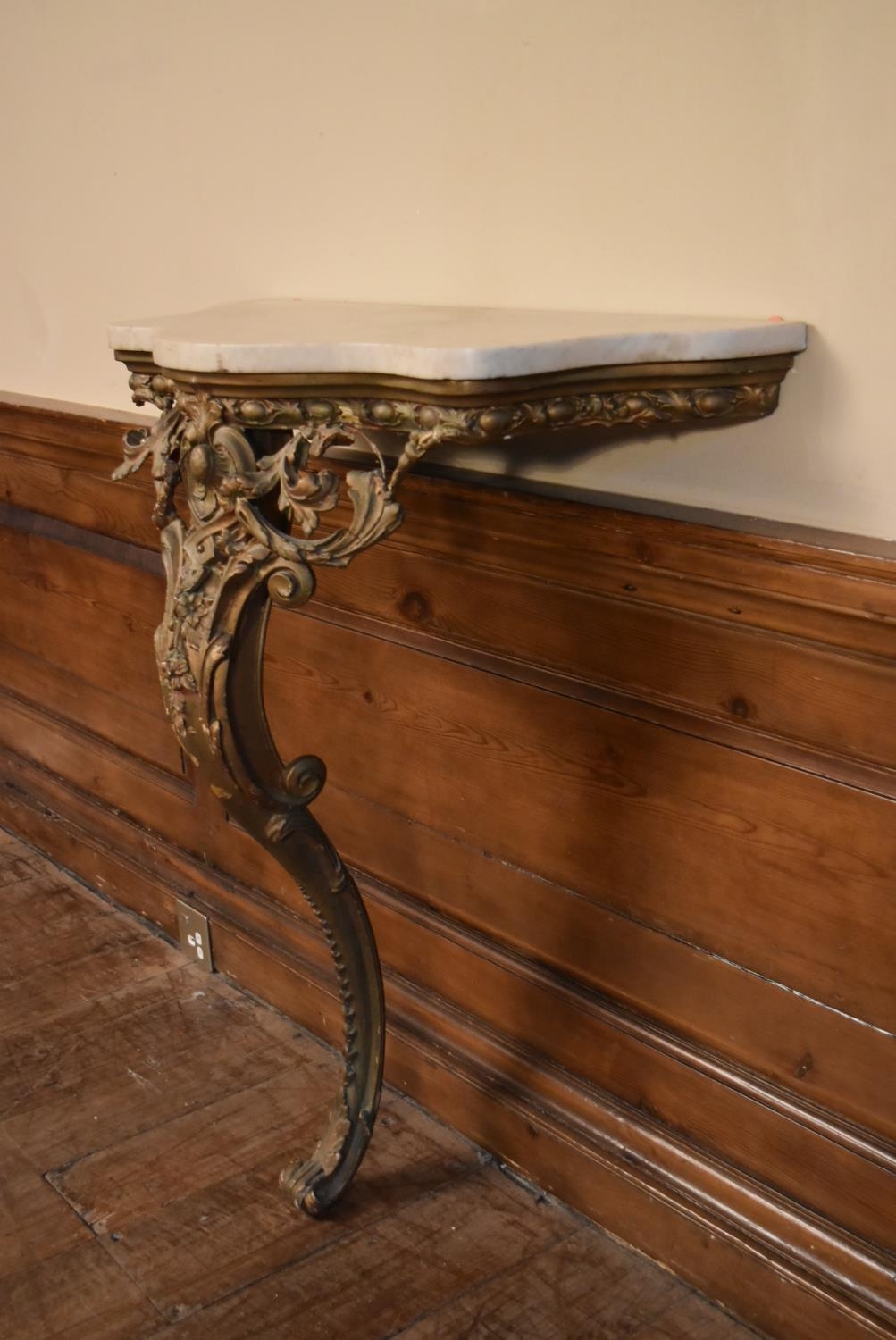 A 19th century giltwood console table with serpentine marble top and scrolling foliate gesso - Image 6 of 11