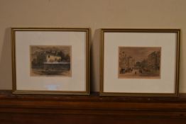 A pair of 19th century framed and glazed prints, Essex House Putney and Temple Bar. H.25 W.28cm (2)