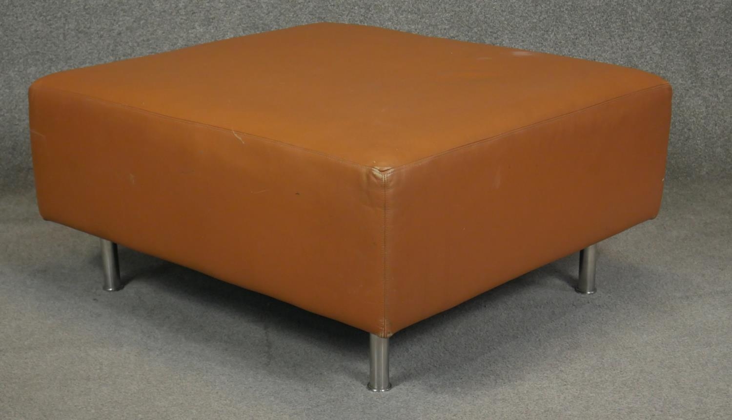 A contemporary Hay 'Mags' footstool upholstered in light tan leather. H.44 W.92 D.80cm - Image 2 of 3