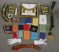 A large collection of Masonic regalia for the 1st degree Pegasus Lodge. Including various books,