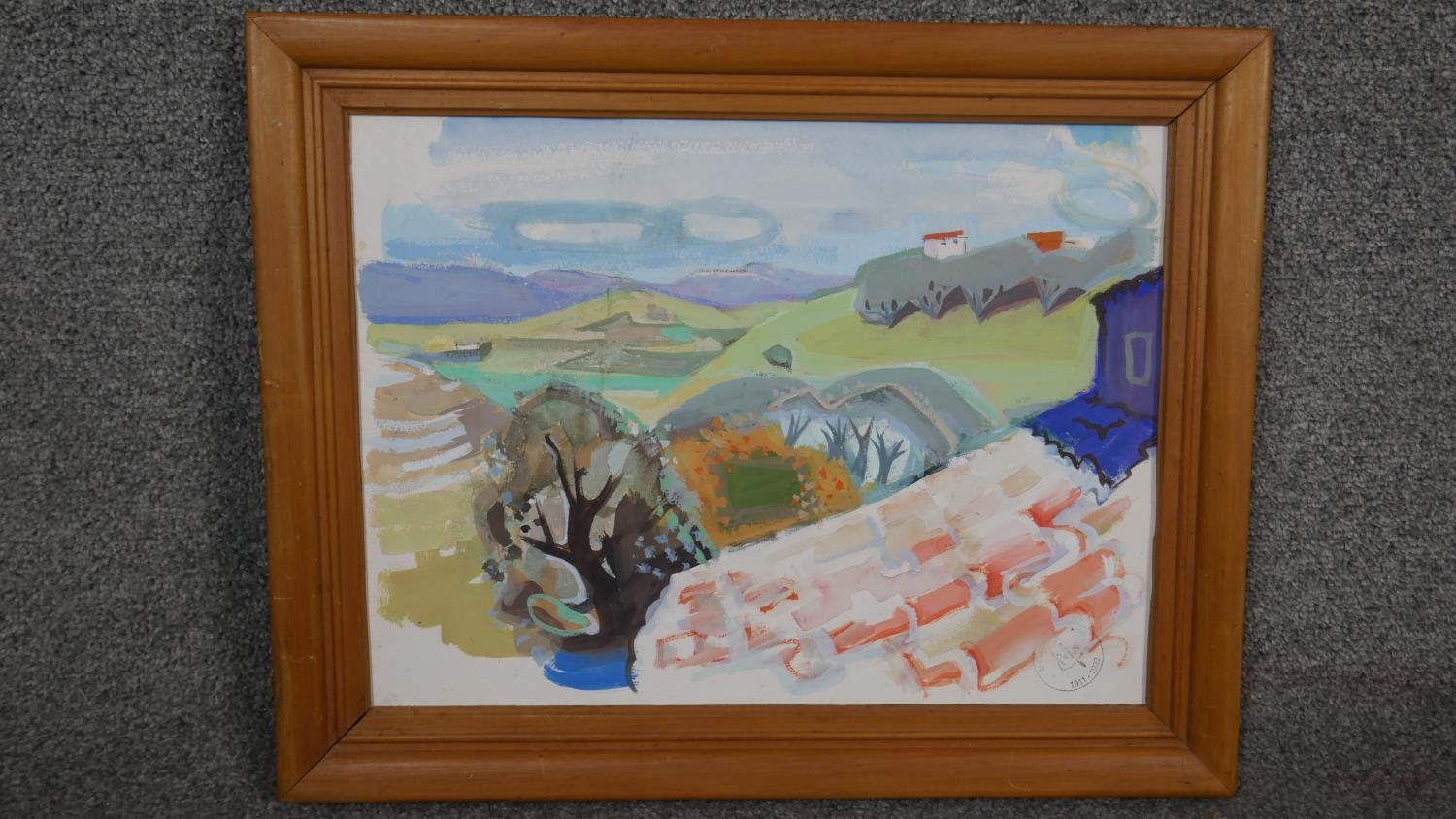 Maurice Colasson (1911-1992), a framed acrylic on paper, landscape, stamped with monogram. W.38 W. - Image 2 of 5