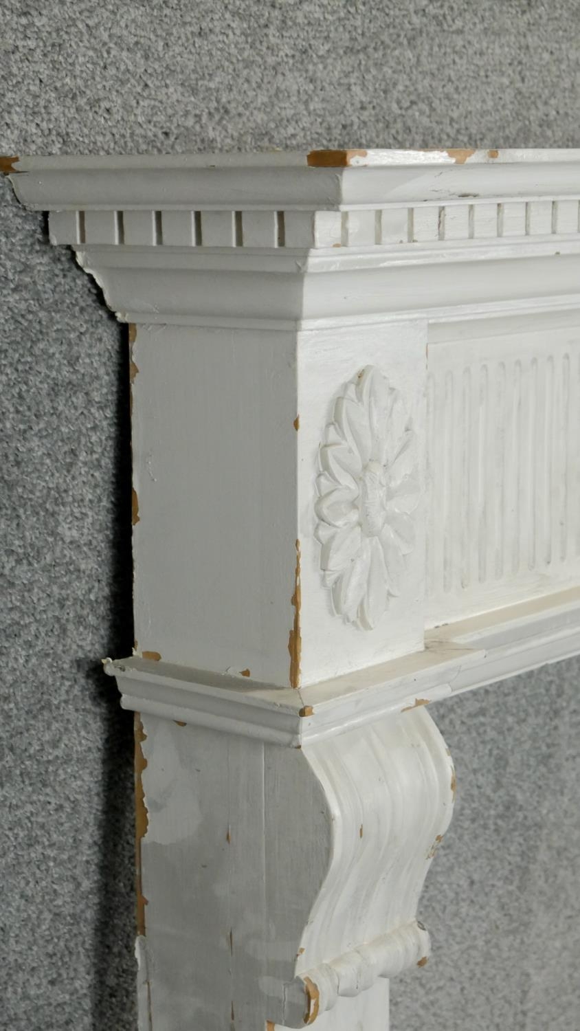 A carved and painted Adam style fire surround with floral swag decoration to the frieze. H.120 W. - Image 4 of 5