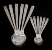 Six German silver dessert spoons along with a set of six matching tea spoons. Hallmarked: 800,