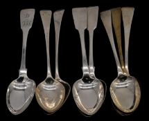 A collection of eight Georgian and silver serving spoons. A pair of Scottish silver spoons